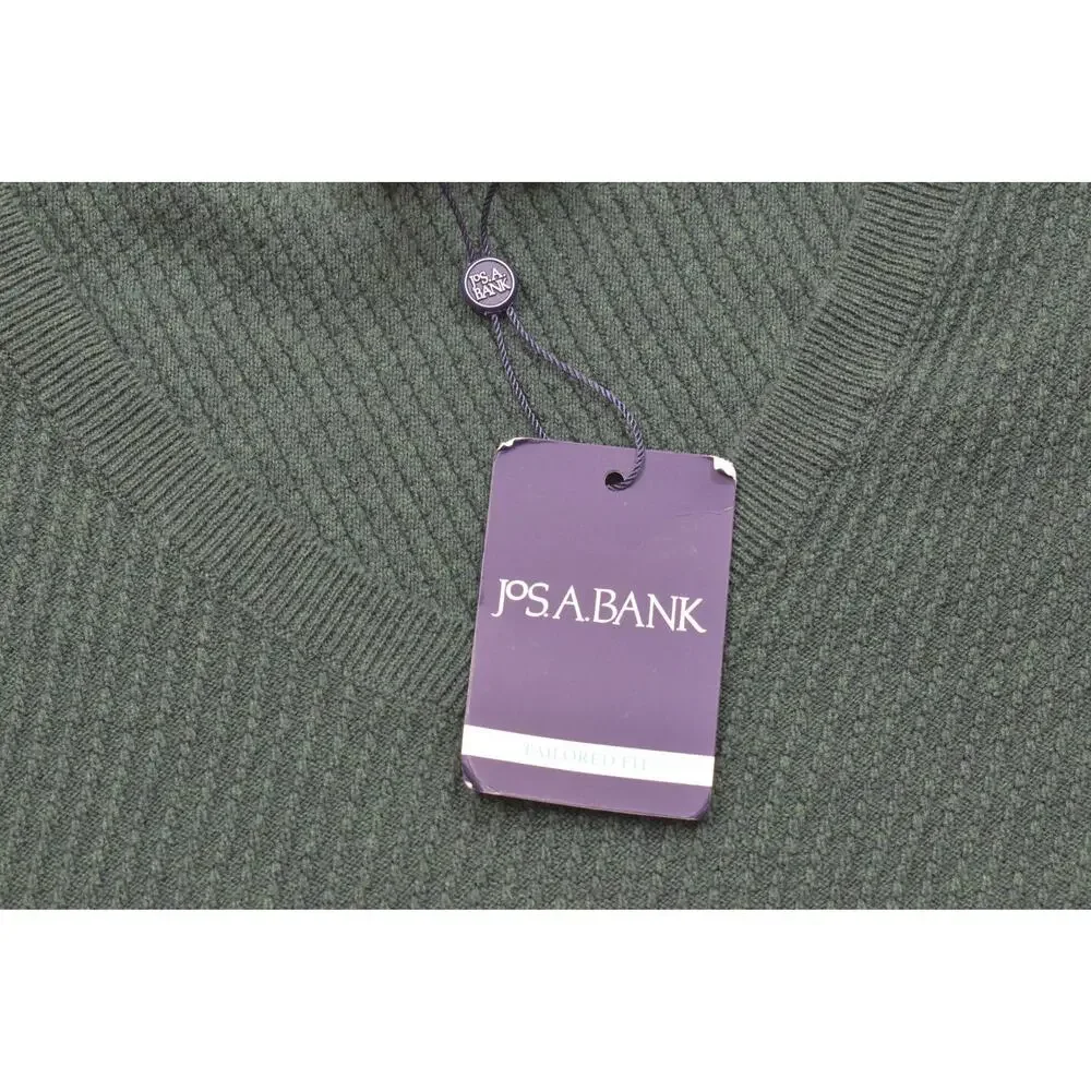 Jos. A. Bank Sweater Men's 3X Green 100% Pima Cotton V-Neck Tailored Fit Texture